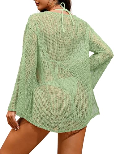Image of Lilosy Sexy Crochet Sheer Kaftan Caftan Beach Dress Bathing Suit Swim Coverup Summer Vacation Outfits One Piece