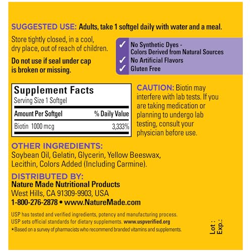 image for Nature Made Biotin 1000 mcg, Dietary Supplement Supports Healthy Hair 