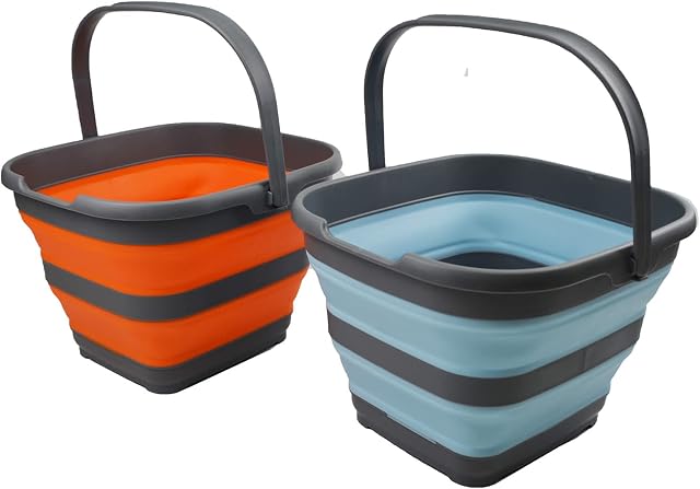 SAMMART 10L (2.6 gallon) Set of 2 Collapsible Rectangular Handy Basket / Bucket (Sea Angel + Orange, 2)