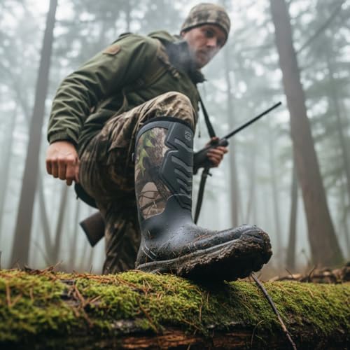 WOVENPAK Rubber Boots for Men, Mens Boots Waterproof Insulated Hunting Boots with Steel Shank, Neoprene Rubber Work Mud Boots Outdoor - image 3