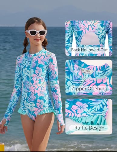 Image of GRACE KARIN Girls One Piece Swimsuits Long Sleeve Bathing Suits Swimwear 5-14Y