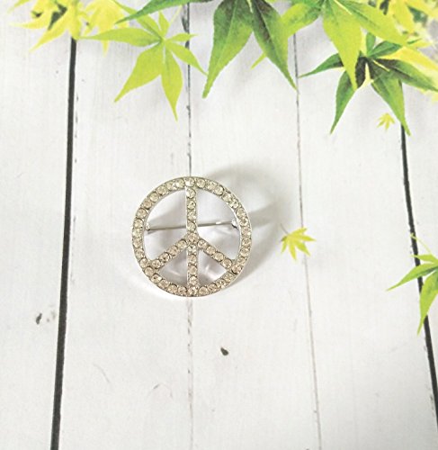 Image of Gold Silver Clear Crystal Peace Symbol Sign Brooch Pin