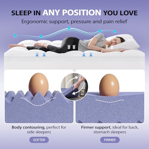 downluxe 4 Inch Full Size Memory Foam Mattress Topper Pro Dual Layer 2 Inch Cooling Gel Egg Crate Memory Foam Plus 2 Inch Pillow Top Medium Firm with Deep Pocket