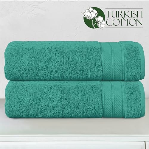 Image of Elegant Comfort Three Line Popcorn Towel Set for Bathroom 27 x 54 inches, Premium Hotel Quality 2-Pack Bath Towels, 100% Turkish Cotton, Soft and Durable, Quick Dry and Highly Absorbent, Teal Blue