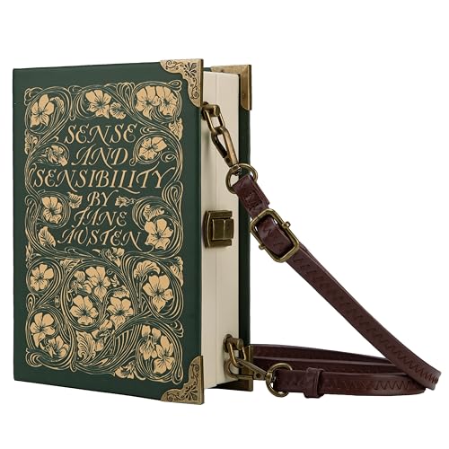 CITIANBEITI Vegan Leather Book Purse, Book Shaped Crossbody Bags for Women, Book Lover Gift Clutch Handbag, Shoulder Bag, with Embossed Book Corner and Bookmark, Sense and Sensibility Book Wallet