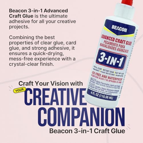 BEACON 3-in-1 Advanced Craft Glue - Fast-Drying, Crystal Clear Adhesive for Wood, Ceramics, Fabrics, and More, 4-Ounce