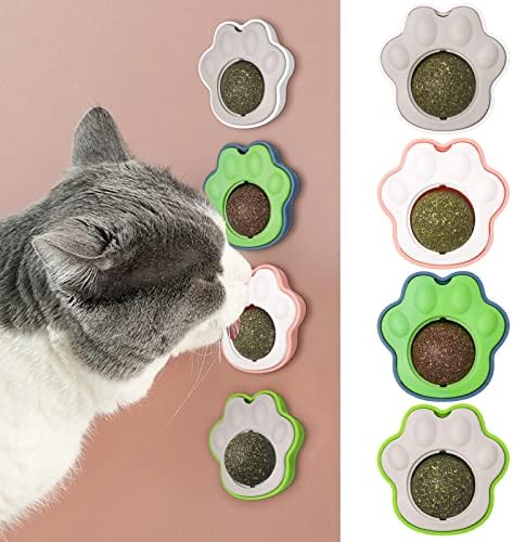 Firtink 4 Pack Catnip Ball Toys, 360° Rotatable Catnip Licking Balls Cat Mint Ball Interactive Cat Toys Cat Edible Balls Natural Licking Treats Toys for Cats Kitten Kitty