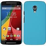 PhoneNatic Hülle kompatibel mit Motorola Moto G 2014 2. Generation - Hülle hellblau gummiert Hard-case + 2 Schutzfolien