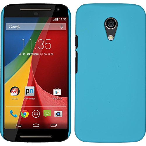 PhoneNatic Hülle kompatibel mit Motorola Moto G 2014 2. Generation - Hülle hellblau gummiert Hard-case + 2 Schutzfolien