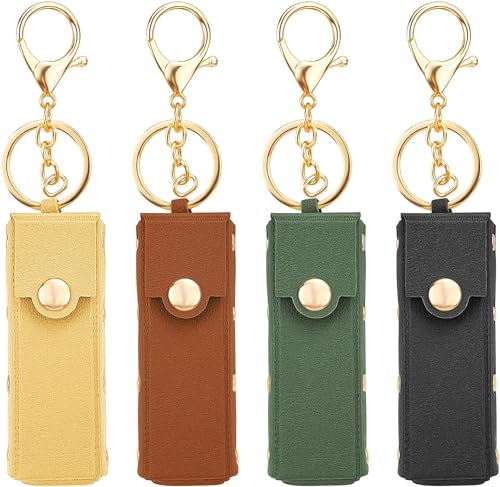 4 llaveros de piel sintética para pintalabios, organizador de bálsamo labial, soporte para llavero de brillo de labios, funda portátil, estuche de almacenamiento de viaje para mujeres,