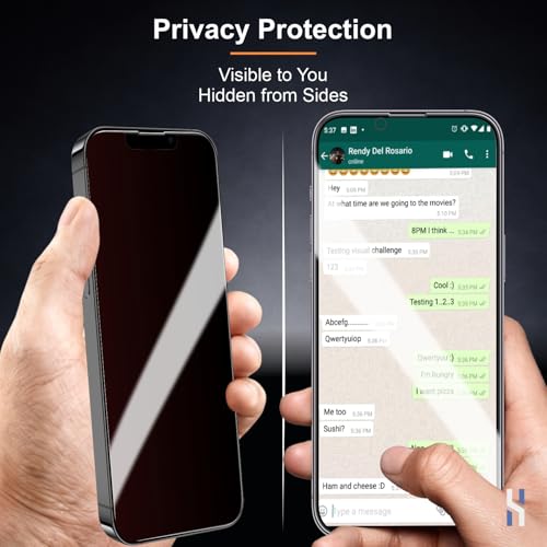 Image of Privacy Tempered Glass for iPhone 13 | 13 Pro | 14 | 16e | 17e (6.1 Inch) Military Grade 9H Screen Guard, Anti-Scratch, Shatterproof, Edge-to-Edge Full Coverage - Black Border