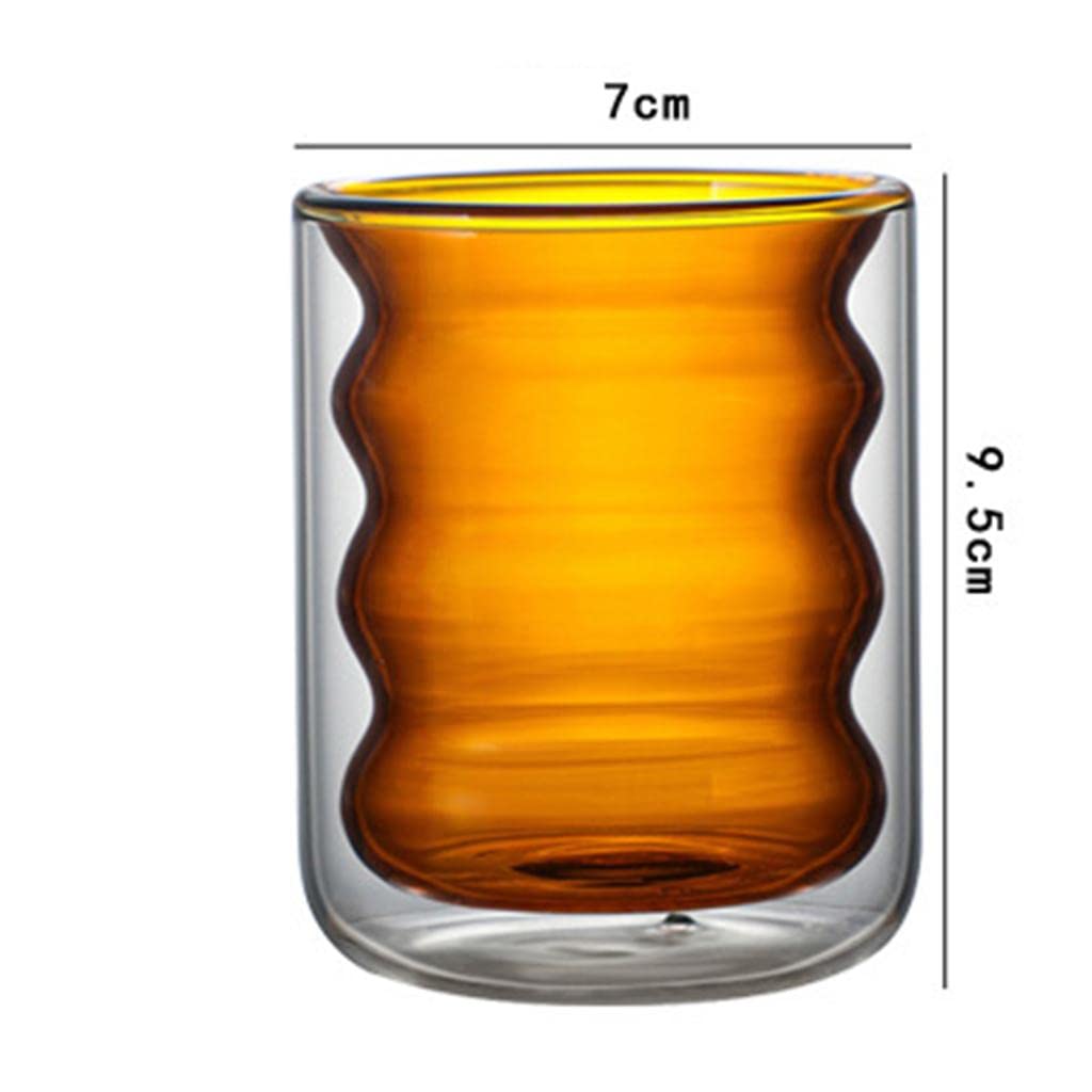 Colcolo Kaffeetasse Borosilikat Doppelwandglas Trinkbecher Isolierter Glaskrug Doppelwand Glas Tasse Bequeme Öffnung Verhindert Verbrennungen für Zuhause Gast, Yellow