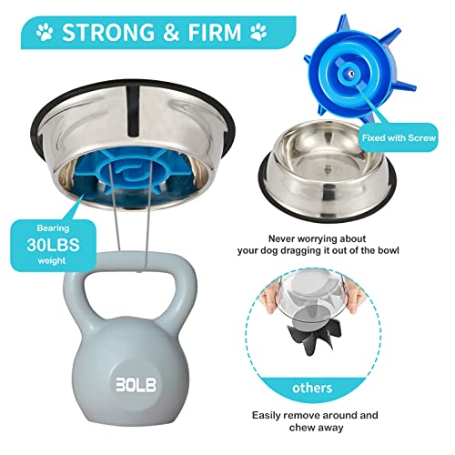 Demountable Slow Feeder Dog Bowls Stainless Steel Dog Maze Bowl For Large & Medium Dogs-Asewotos 2 Pack Slow Down Eating Bowl,Non-Tip&Non Skid Stops Rapid Eating Slow Dog Food Feeders #TOP1