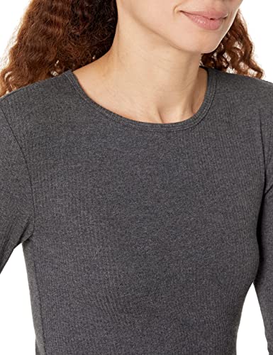 Amazon Essentials Top Ajustado de Punto Acanalado de Manga Larga con Cuello Redondo (Disponible en Tallas Grandes) Mujer, Pack de 2, Carbón Mezcla/Negro, XS