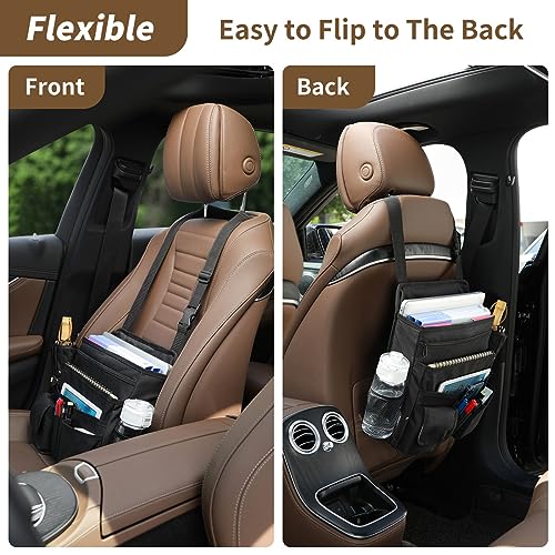 Car Front Seat Organizer for Paperwork File Laptop Mobile Office, Multi Compartment Storage Bag with Cup holder and Adjustable Strap for Car Work Truck Van - Image 6