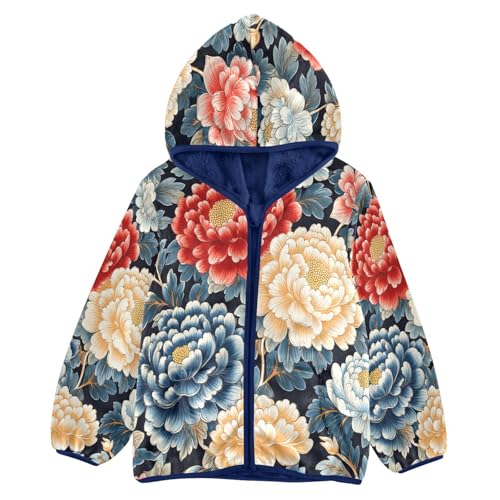 Retro Beautiful Flowers Toddler Fleece Jacket Girl Boys Hooded Fleece Jacket Coat Warm Outwear Zip-up 3-10T