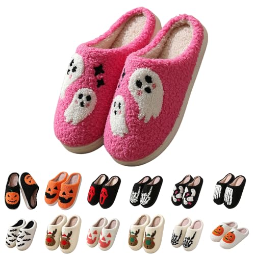 Mens Womens Halloween Slippers,Cute Cartoon Plush Fluffy Shoes,Slip-On House Slippers,Warm Fur Lined Slipper,Non-Slip Indoor Outdoor Slipper,Soft Cozy Bedroom Shoes3