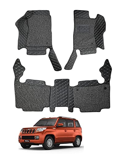 Image of Auto Hub Premium 7D car mat Mahindra TUV300, Luxury Double-Stich 7d Car Floor Mat Complete Set, 100% Waterproof and Washable, Color : Black