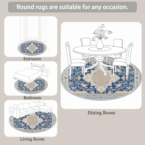 Tapis rond lavable en machine de 150cm antidérapant imprimé persan - 7