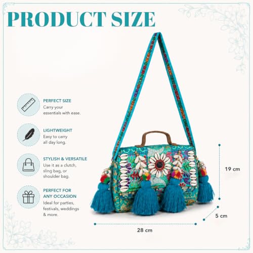 Image of MOMISY Handicraft Handmade Cotton Ethnic Rajasthani Embroidered Banjara Bags for Women Sling Clutch with Handle Purses for Ladies Girls