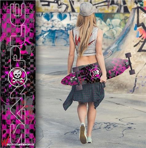 Star Skull Pink - Decal Style Vinyl Wrap Skin fits Longboard Skateboards up to 10