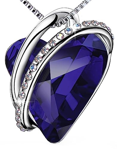 prino Love Heart Necklaces for Women,Silver Plated Pendant with Birthstone Crystals,Jewelry Gifts for Wife,Mom on Mother's Day,Anniversary,Birthday, Christmas,Valentine's day