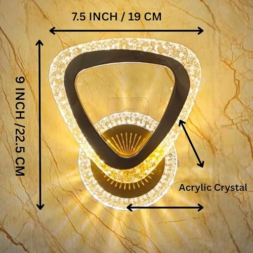 Image of Modern LED Wall Light with 3 Color Modes, Warm White, Blue, Light Pink, Acrylic Crystal Wall Lamp for Bedroom, Living Room, Hall, Golden Finish, Pack of 2,