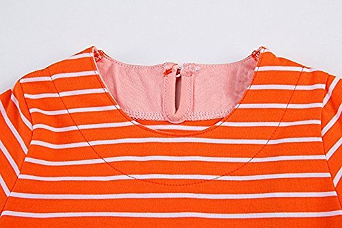 Youlebao Girls Cotton Long Sleeve Casual Cartoon Appliques Striped Jersey Dresses - Image 4