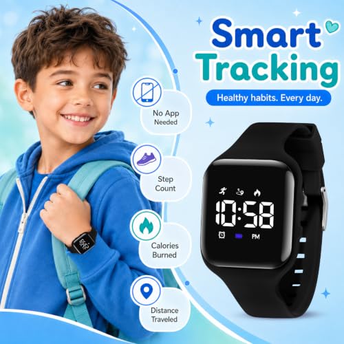Image of Kids Watches for Girls Boys Digital Sport Watch with Step Counter Pedometer Vibration Alarm Clock, No App Waterproof Fitness Tracker Kids Watch Boys Girls Teens Students Ages 5-16