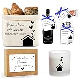 Brotkorb Set für neues Zuhause, Geschenkbox mit Stoffkorb Grußkarten und Kerze, Einzugsgeschenk Geschenk zum Umzug oder Auszug Brötchenkorb Einzugsgeschenk Brottasche Geschenkidee