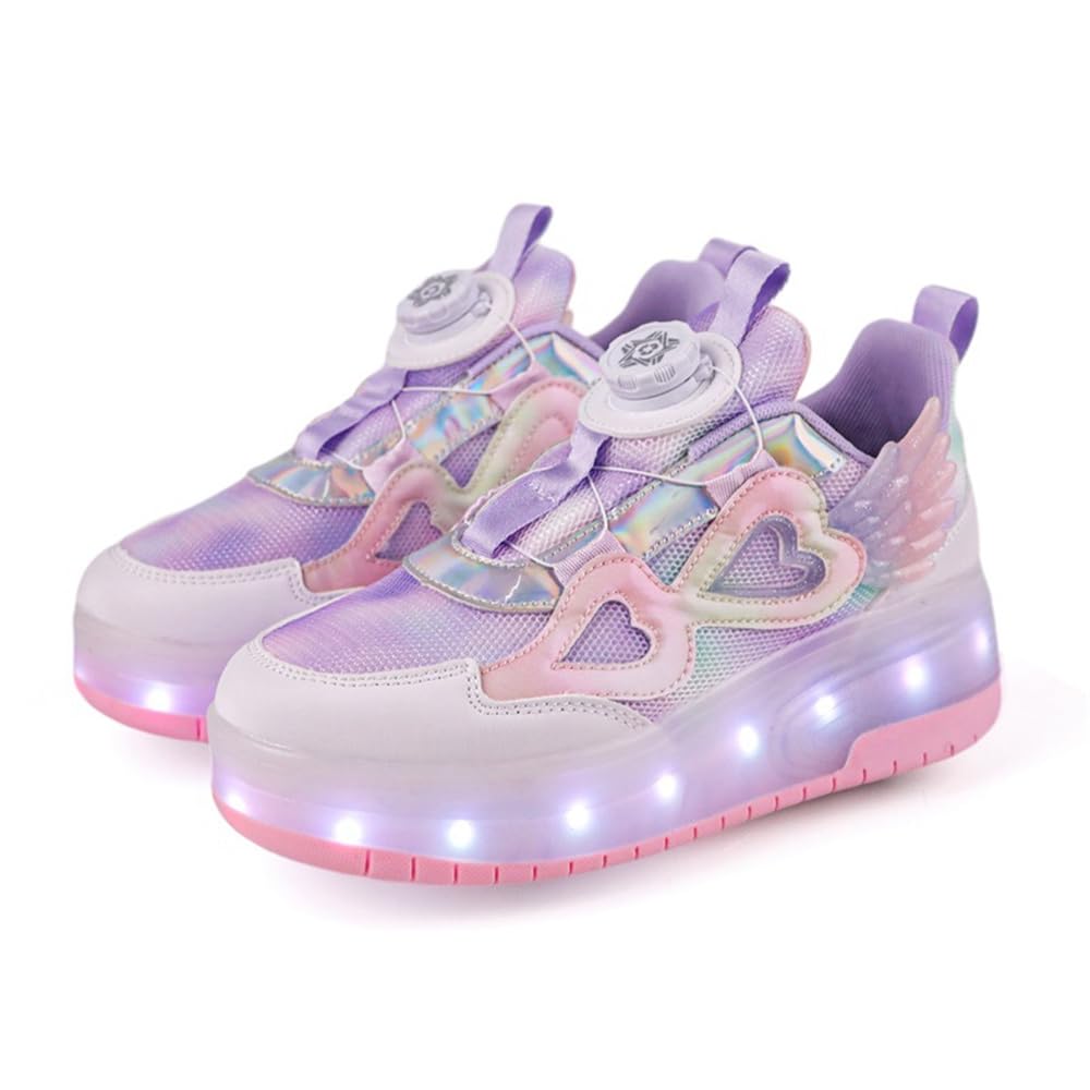 Mateju Zapatos con Ruedas para Niñas, Patines con Dos Ruedas Retráctil, Zapatillas Brillantes Moda Zapatillas de Skateboarding Zapatillas Deportivas al Aire Libre