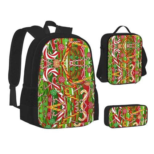 Merry Christmas Print 3 Piece Set Backpack, Lunch Bag, Pencil Case, Cute Sturdy For College And Travel2