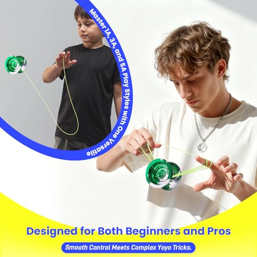 Image of MAGICYOYO N11 Professional Unresponsive Yoyo for Adults & Kids | Dual Purpose Alloy Trick YoYo Ball with Bag, Glove, 12 Yoyo Strings and Responsive Bearing Kit (Dark & Light Green Silver)
