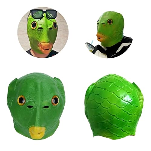 STARTZHA Masque de tête de Poisson,tête de poisson vert,Livréavec des lunettes amusantes,Latex Tête Animale,Costume d'Halloween Fête Masques,costume de carnaval d'Halloween, 20*10*2 Cover
