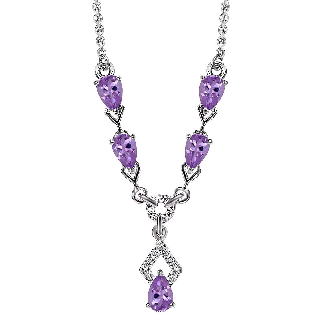 SHOP LC DELIVERING JOY Teardrop Birthstone Necklace for Women in 925 Sterling Silver with 18 Inches Stainless Steel Chain - Amethyst Garnet Gemstone Necklace Dainty Jewelry Christmas Gifts for Her