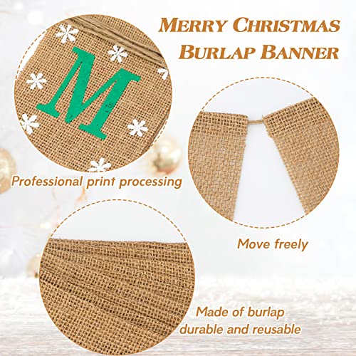 G2PLUS Merry Christmas Burlap Bunting Banner, 4.8M Banner with Snowflake, Vintage Merry Christmas Garland with 14 Pennants, Rustic Hessian Bunting - Image 3