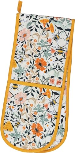 Image of Ulster Weavers - Bumble Bee & Floral Double Oven Gloves (88 x 18cm) - 100% Cotton - Oven Gloves Heat Resistant - Washable - Oven Gloves with Flowers & Bees - Kitchen Accessories - Bee Gifts