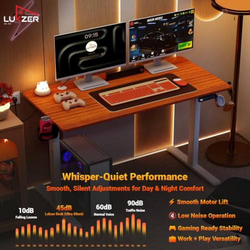Image of Lukzer Electric Height Adjustable Table with 3 Memory Preset Controller Ergonomic Office Work & Home-Sit Stand Gaming & Study Desk (EST-003 /White & Oak Brown /1200 x 600 mm) DIY with 3-Year Warranty