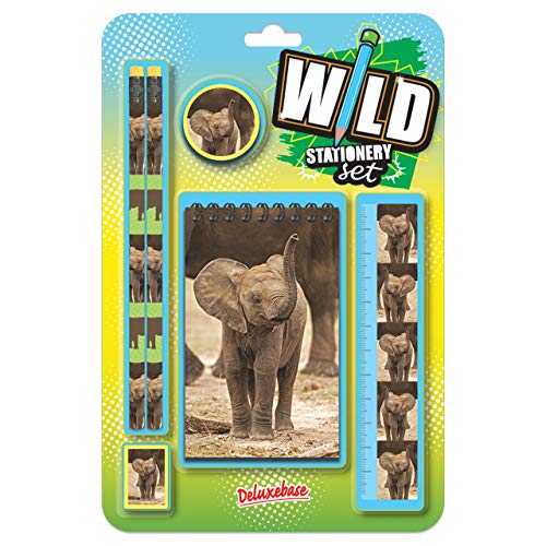 Wild Stationery Set - Baby Elephant from Deluxebase. These cute stationary sets for girls include 2 pencils, eraser, sharpener, ruler and notebook