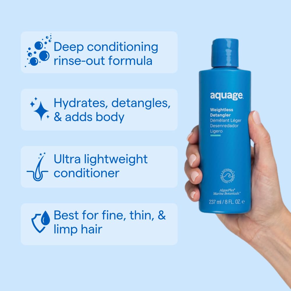 AQUAGE Weightless Detangler, Ultra-Light Conditioner, Hydrates and Restores Moisture Without Weighing Hair Down, Eliminates Tangles, 8 oz