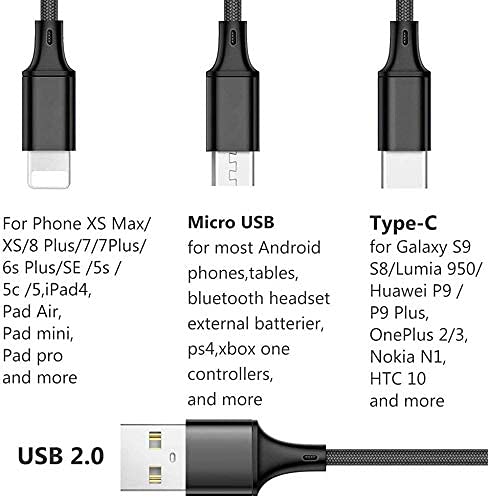 Image of Dyazo USB 2.4 Amp Car Charger Adapter 3 Port Compatible for Cellular Phones, iPhone X /Xr /Xs /Max /8 /7 /Plus, Vivo, Oppo, Galaxy, HTC and All Other Mobile Phones with Free 3 in 1 Cable, Black
