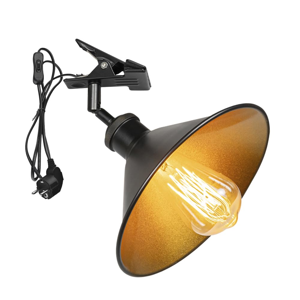 Verstellbare Klemmlampe mit E27-Fassung,1 Packung Leselampe mit 1,8 m Kabel, Dimmbar Nachttischlampe,Schreibtischlampe für Heimgebrauch Büro - 22 * 8cm Schwarz Lampenschirm- TD0603