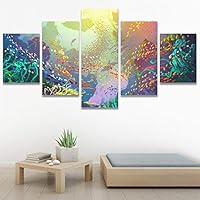 SIGNWIN 5 Panel Canvas Wall Art Modern Art Dramatic Fish Jellyfish Marine Life Multicolor Nautical Photography for Home Decorations Ready to Hang - 60