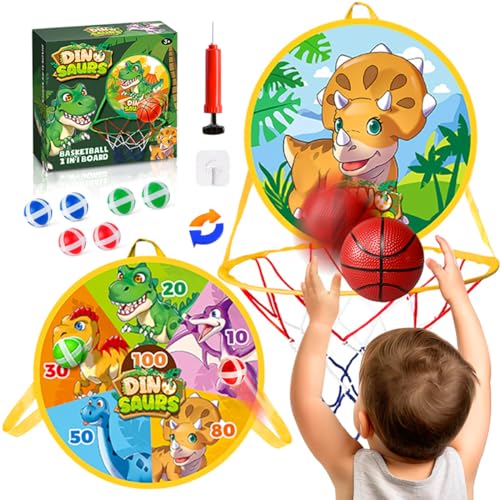 Basketball Hoop, 14″ Mini Basketball Hoop for Toddler Indoor Play Dart Board for Kids 2 in 1 Toddler Toys Birthday Party Favors Basketball Hoop for Kids 3,4,5 Years Old, Yellow