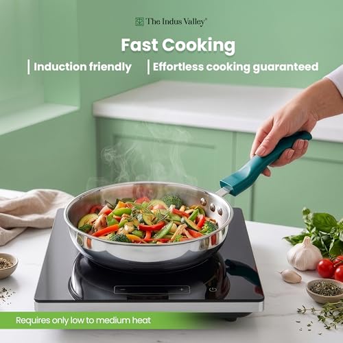 Image of The Indus Valley Stainless Steel Impact Bonded Fry Pan 24cm / 2.1 litres | 3-Layer Thick Bottom | Induction-Friendly Cookware | Heat-Resistant Handle | Toxin-Free | No Chemical Coating