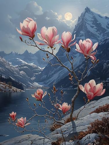 Paisaje Pintar por Numeros Adultos, Pintar por Numeros Manualidades Adultos, DIY Painting by Numbers Kit con Pinceles y Pinturas Acrilicos, Decoración para el Hogar, Regalo Mujer, 30x60 cm Flor W-7213