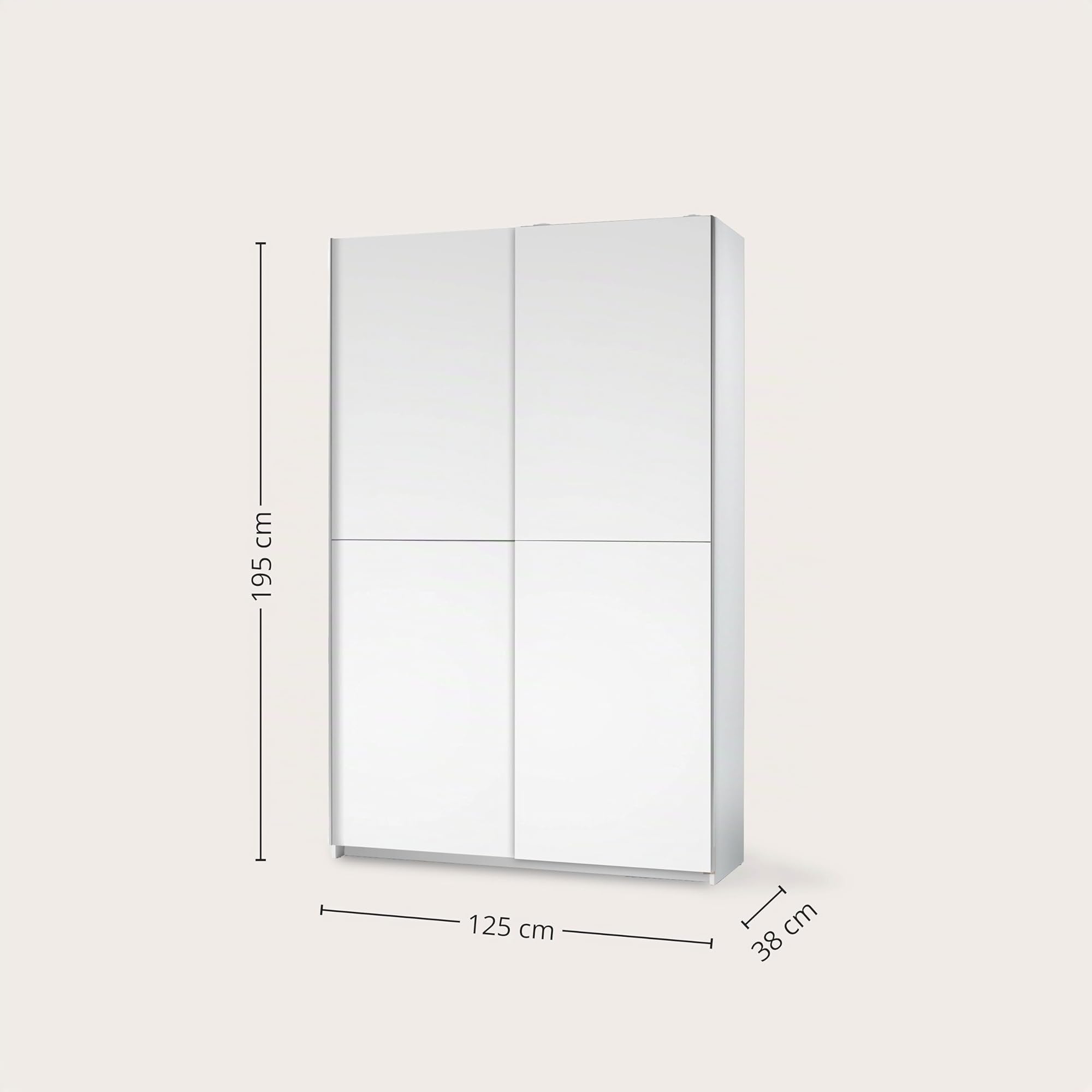 Stella Trading FAST, Armadio guardaroba elegante, molto capiente, versatile con ante scorrevoli in bianco, 125 x 195 x 38 cm, L x A x P