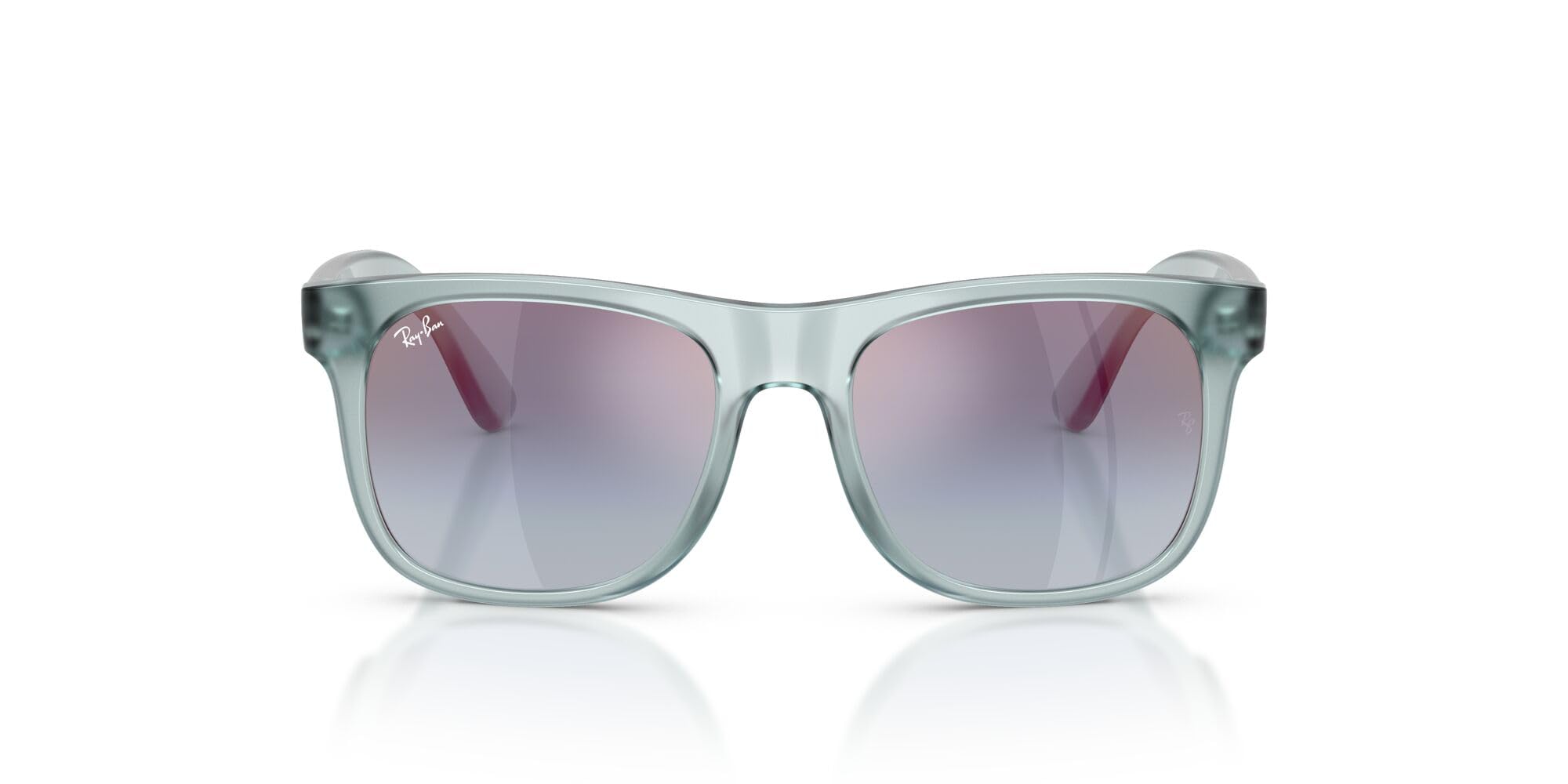 Ray-Ban Kids RJ9069S Justin Square Sunglasses, Transparent Blue/Blue Gradient Grey Mirrored Rose, 48 mm