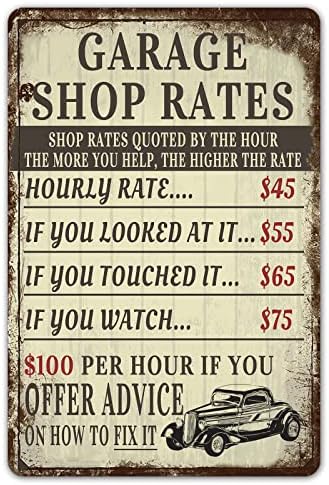 ZYPENG Vintage Garage Shop Rates Metal Sign Man Cave Decor Gift Mechanic Pops Accessories Bar Tin Signs Workshop Dads Wall Funny 8 x 12 Inch