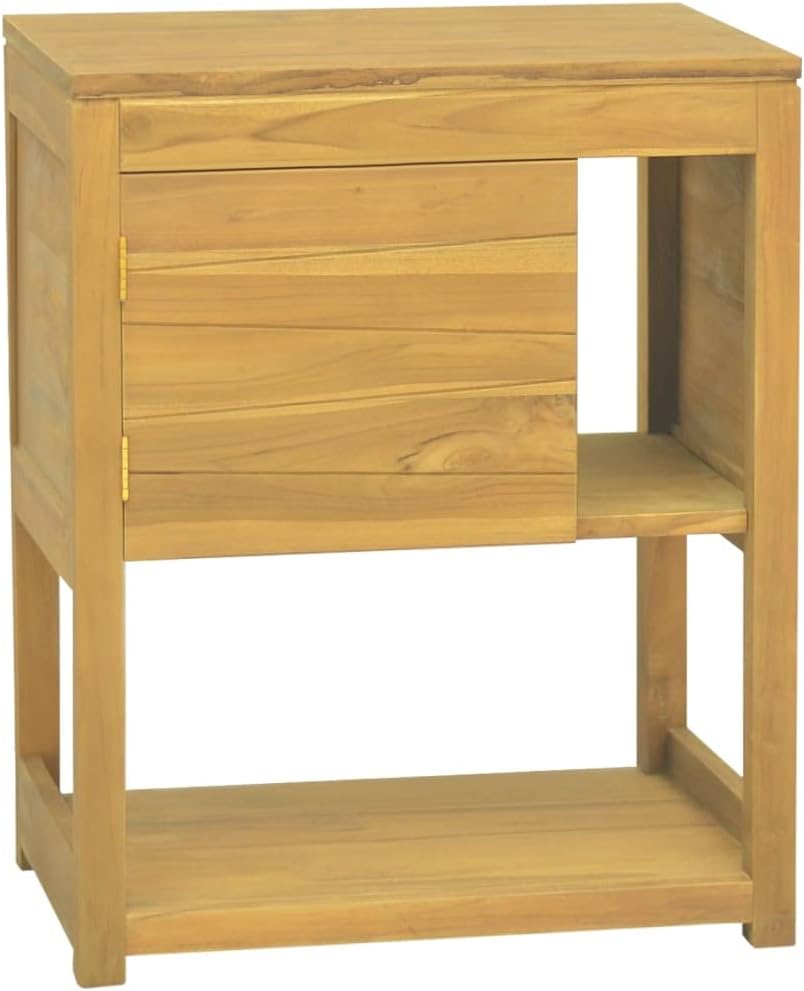Natural Teak Wood Bathroom Cabinet, Oiled Finish, 23.6x23.6x29.5 Inch Rectangular Storage Cabinet for Towels, Toiletries, and Home Organization